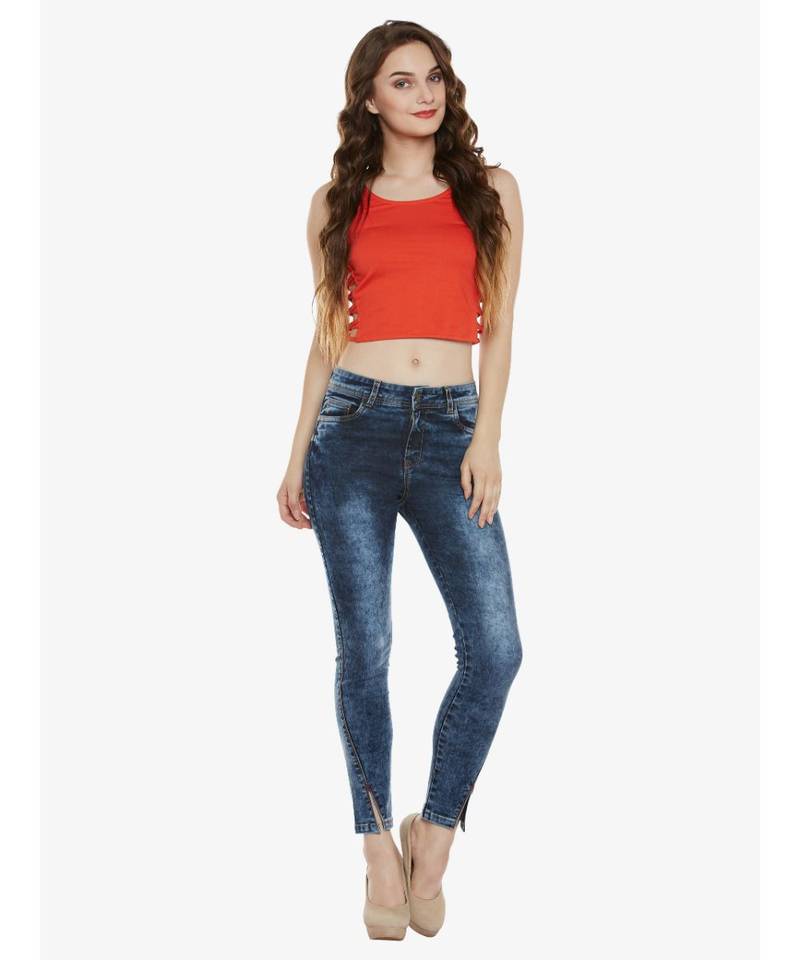 Slant Cut High Rise Brim Jeans