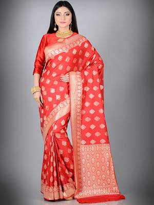 Red Faux Chiffon Banarasi Silk Saree 1