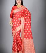 Red Faux Chiffon Banarasi Silk Saree