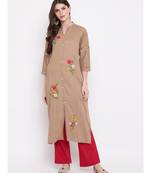Women's Embroidered,Solid Straight Rayon Brown Kurti