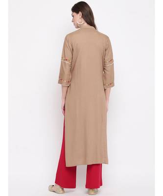 Women's Embroidered,Solid Straight Rayon Brown Kurti 4