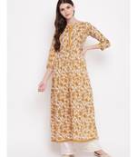 Women'S Kalamkari Print,Gota Patti Work Anarkali Cotton Beige Kurti