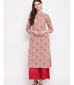 Women'S Floral Print,Gota Patti Work Straight Cotton Grey Kurti
