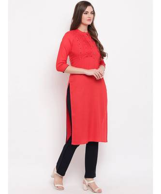 Women'S Resham Embroidery Straight Rayon Red Kurti 4