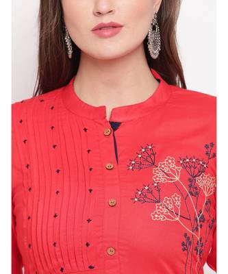 Women'S Resham Embroidery Straight Rayon Red Kurti 5
