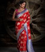 Red Royal Blue Pure Chiffon Banarasi Silk Saree