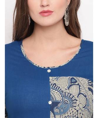 Women's Prinred Straight Cotton Blue Kurti 5