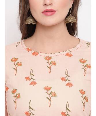 Women'S Floral Print Straight Cotton Peach Kurti With Palazzo 5