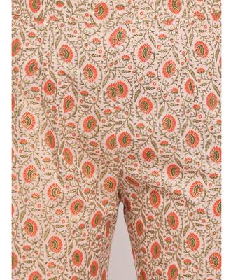 Women'S Floral Print Straight Cotton Peach Kurti With Palazzo 6