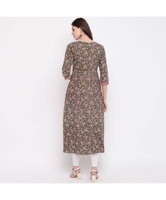 Women'S Kalamkari Prind/Hand Work Anarkali Cotton Green Kurti With Palazzo 2