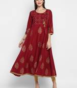 G COLLECTION Maroon printed cotton cotton-kurtis