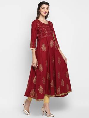  Maroon printed cotton cotton-kurtis 2