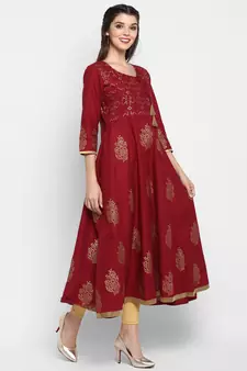  Maroon printed cotton cotton-kurtis