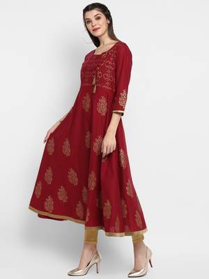  Maroon printed cotton cotton-kurtis 3