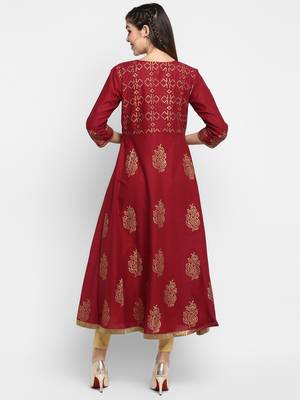  Maroon printed cotton cotton-kurtis 4