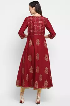  Maroon printed cotton cotton-kurtis