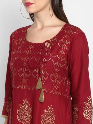  Maroon printed cotton cotton-kurtis 5