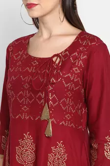  Maroon printed cotton cotton-kurtis