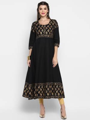  Black printed cotton cotton-kurtis 1