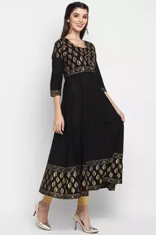  Black printed cotton cotton-kurtis