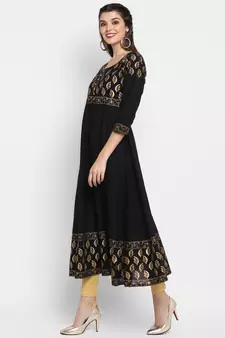  Black printed cotton cotton-kurtis