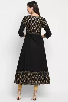  Black printed cotton cotton-kurtis
