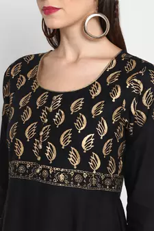  Black printed cotton cotton-kurtis
