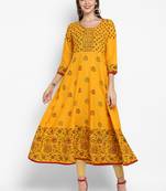G COLLECTION Mustard printed cotton cotton-kurtis
