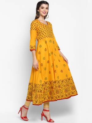  Mustard printed cotton cotton-kurtis 2