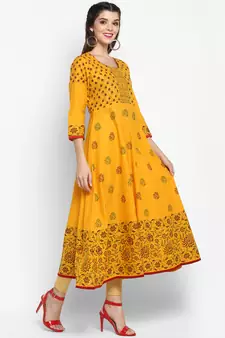  Mustard printed cotton cotton-kurtis