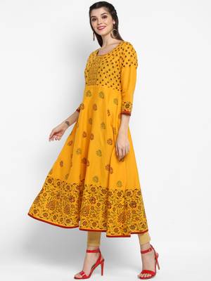  Mustard printed cotton cotton-kurtis 3