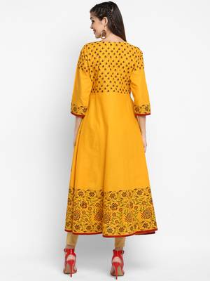  Mustard printed cotton cotton-kurtis 4