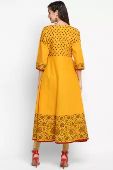  Mustard printed cotton cotton-kurtis