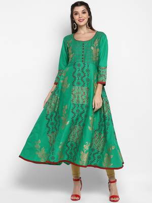 G COLLECTION Green printed cotton cotton-kurtis 1