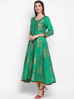 G COLLECTION Green printed cotton cotton-kurtis 3