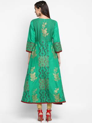 G COLLECTION Green printed cotton cotton-kurtis 4