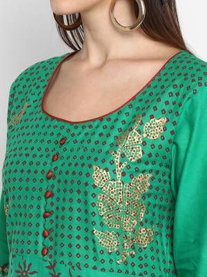 G COLLECTION Green printed cotton cotton-kurtis 5