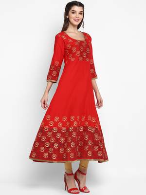 G COLLECTION Red printed cotton cotton-kurtis 2