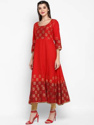 G COLLECTION Red printed cotton cotton-kurtis 3
