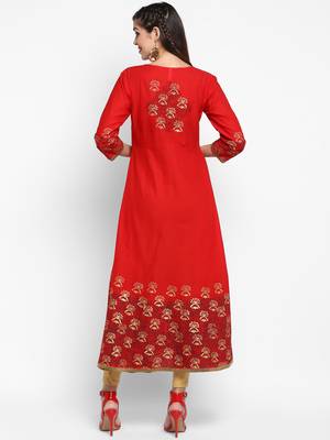 G COLLECTION Red printed cotton cotton-kurtis 4