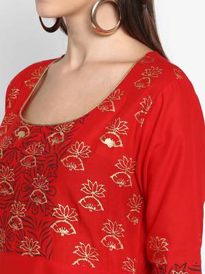 G COLLECTION Red printed cotton cotton-kurtis 5