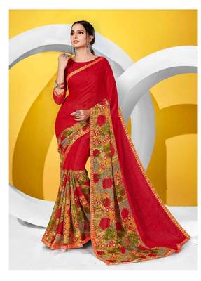 Party wear attractive Look printed Lace Border  work saree 1