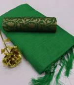 Green plain chanderi silk saree with blouse