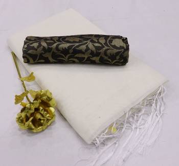 White plain chanderi silk saree with blouse 1