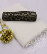 White plain chanderi silk saree with blouse