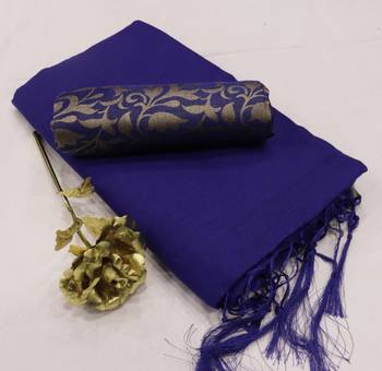 Navy blue plain chanderi silk saree with blouse 1