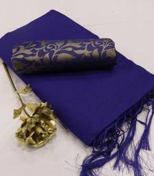 Navy blue plain chanderi silk saree with blouse