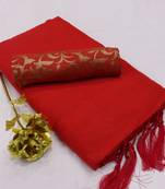 Red plain chanderi silk saree with blouse