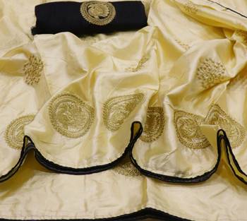 White embroidered silk blend saree with blouse 1