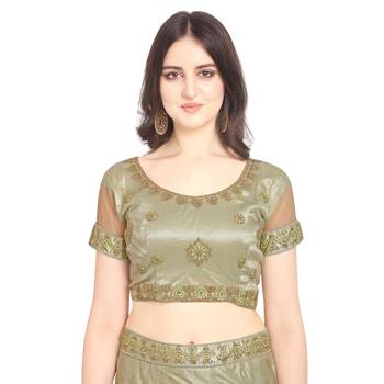 Beige embroidered net semi stitched lehenga 3